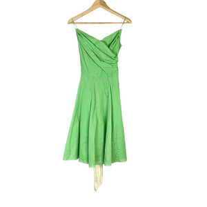Rubber Ducky Midi Dress Cotton Lined Green Pinup Sleeveless Spaghetti Size XS